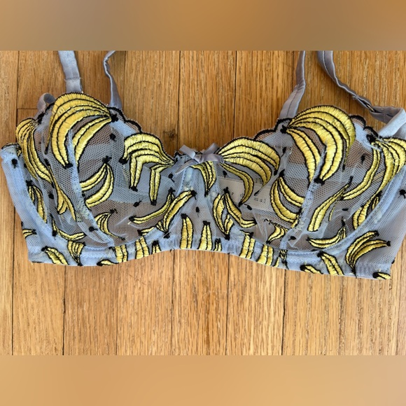 FLEUR DU MAL Fuller Cup Banana Embroidery Balconette Bra 32B - Picture 2 of 10